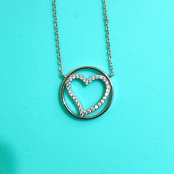 Olivia and Jackson Heart in a Circle Necklace Sterling Silver/Cubic Zirconia - Picture 8 of 15